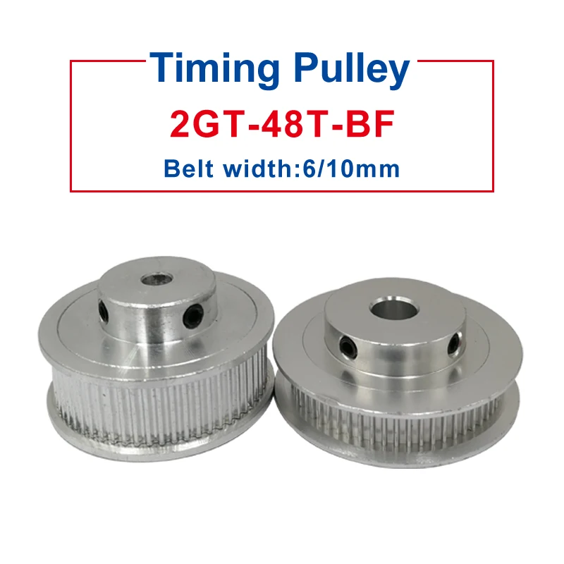 GT2-48 Teeth pulley wheel Bore 5/6/6.35/7/8/10/12 mm BF shape pulley Match with width 6/10 mm GT2-timing belt For 3D Printers 
GT2-48 Teeth pulley wheel Bore 5/6/6.35/7/8/10/12 mm BF shape pulley Match with width 6/10 mm GT2-timing belt For 3D Printers