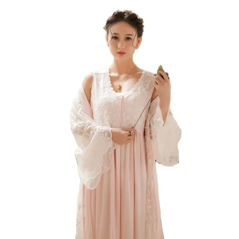 Women's Embroidered Two Pieces Nightgown Set Palace Gown Suit Princess Mesh Loose Long Luxury Nightdress Dressing Robe Big Size
Women's Embroidered Two Pieces Nightgown Set Palace Gown Suit Princess Mesh Loose Long Luxury Nightdress Dressing Robe Big Size
