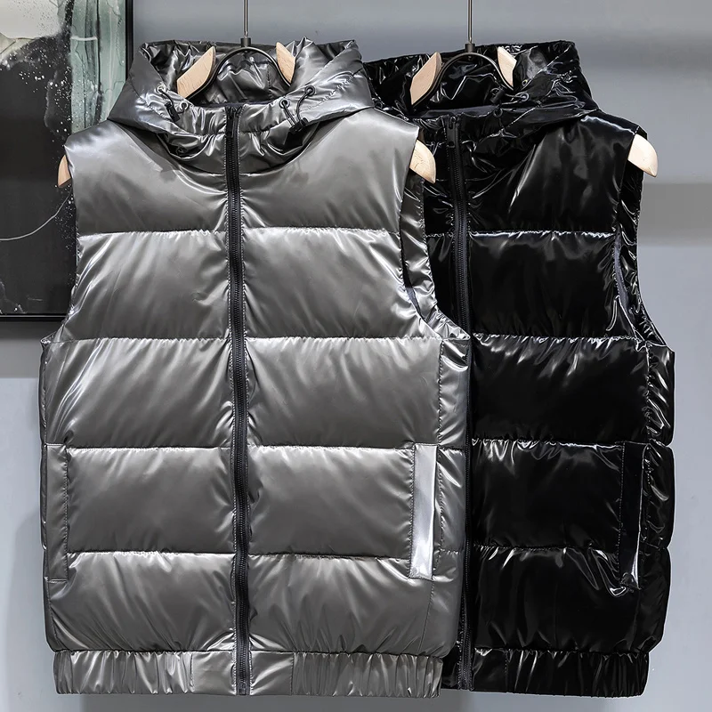 Autumn 2023 New Winter Men Bright Vest Hooded Warm Thicken Cotton-Padded Waistcoat Solid Color Streetwear Sleeveless Jackets
Autumn 2023 New Winter Men Bright Vest Hooded Warm Thicken Cotton-Padded Waistcoat Solid Color Streetwear Sleeveless Jackets