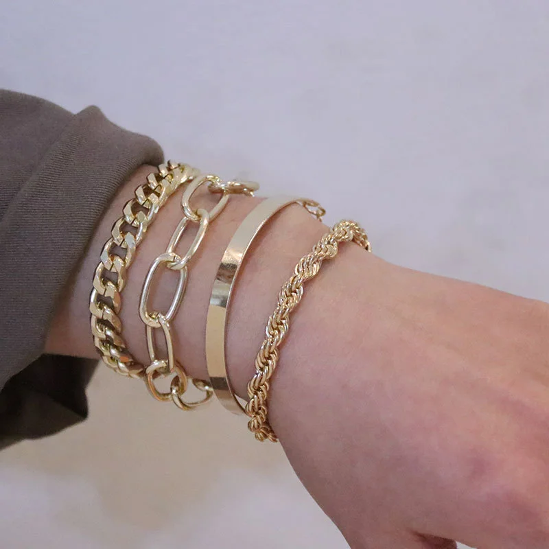 Punk Multilayer Metal Chain Bracelets & Bangles Set Charm Bracelet for Women Jewelry Accessories 
Punk Multilayer Metal Chain Bracelets & Bangles Set Charm Bracelet for Women Jewelry Accessories