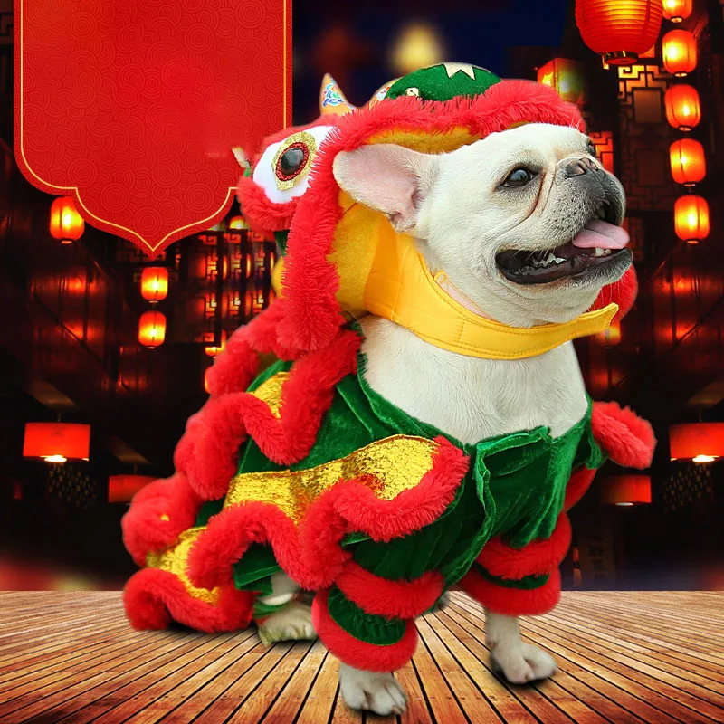 

Lion Dance Dog Clothes Pet Dog Cosplay Costume Funny Lion magic Fight Transformed Into A Teddy Bear New Year Lion Dance Costume