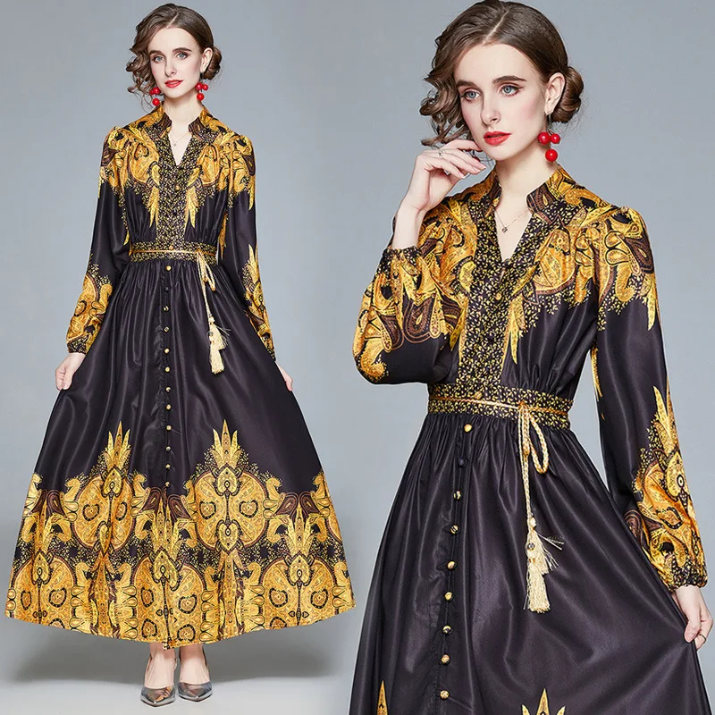 Vintage Palace Style Print Mixi Dress Summer Women's V-Neck Single-Breasted Puff Sleeve Lace Elegant Long Dress Female Vestidos
Vintage Palace Style Print Mixi Dress Summer Women's V-Neck Single-Breasted Puff Sleeve Lace Elegant Long Dress Female Vestidos
