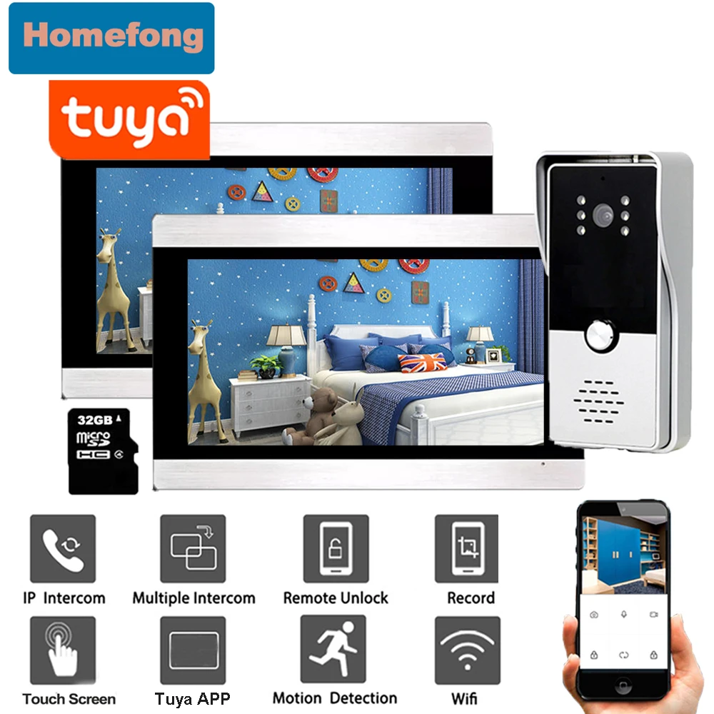 

Homefong 1080P Wifi Video Intercom Home 7 Inch Touch Screen Monitor Video Door Phone Doorbell Camera Multiple System