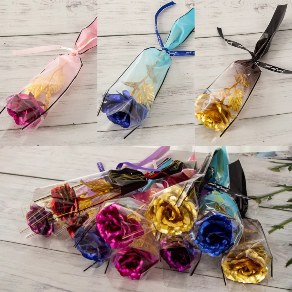 

1pcs Artificial Flower Foil Rose Flower Valentine'S Day Gifts 24k Golden Plated Gold Rose Lasts Forever Love Flower For Wife