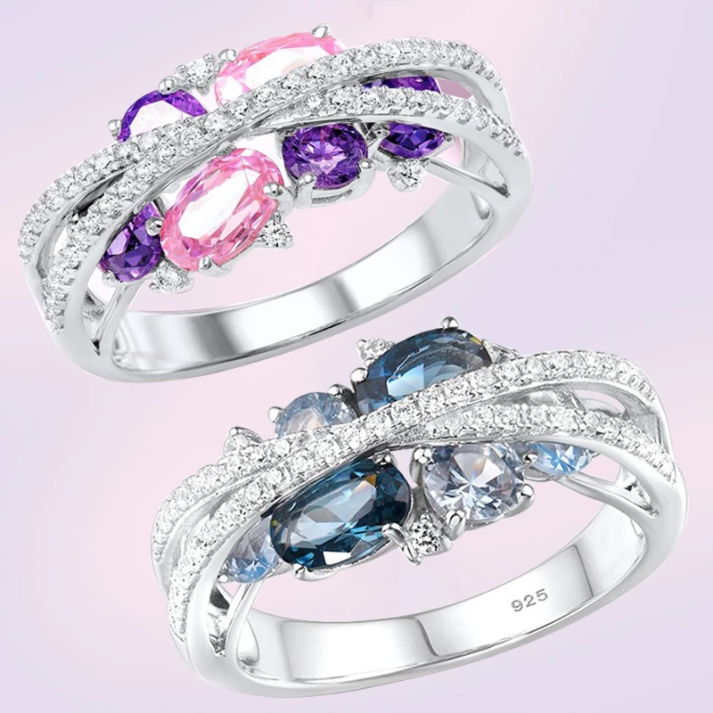 Silver Rings for Women Shimmering Pink Blue Spinel Cubic Zirconia Moissanite Wedding Engagement Ring Trendy Jewelry Anillos Muje
Silver Rings for Women Shimmering Pink Blue Spinel Cubic Zirconia Moissanite Wedding Engagement Ring Trendy Jewelry Anillos Muje