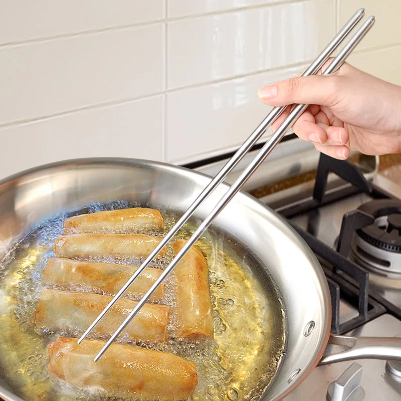 

Lengthen Chopsticks Stainless Steel Reusable Japanese Sushi Sticks Korean Hot Pot Noodles Frying Tableware Chinese Chopsticks