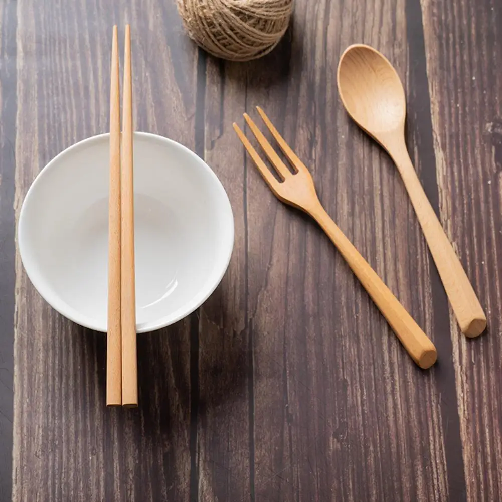

Деревянная ложка, вилка, палочки для еды, экологически чистые дорожные инструменты, столовые приборы, простые японские столовые приборы, кухонный стиль C4F7