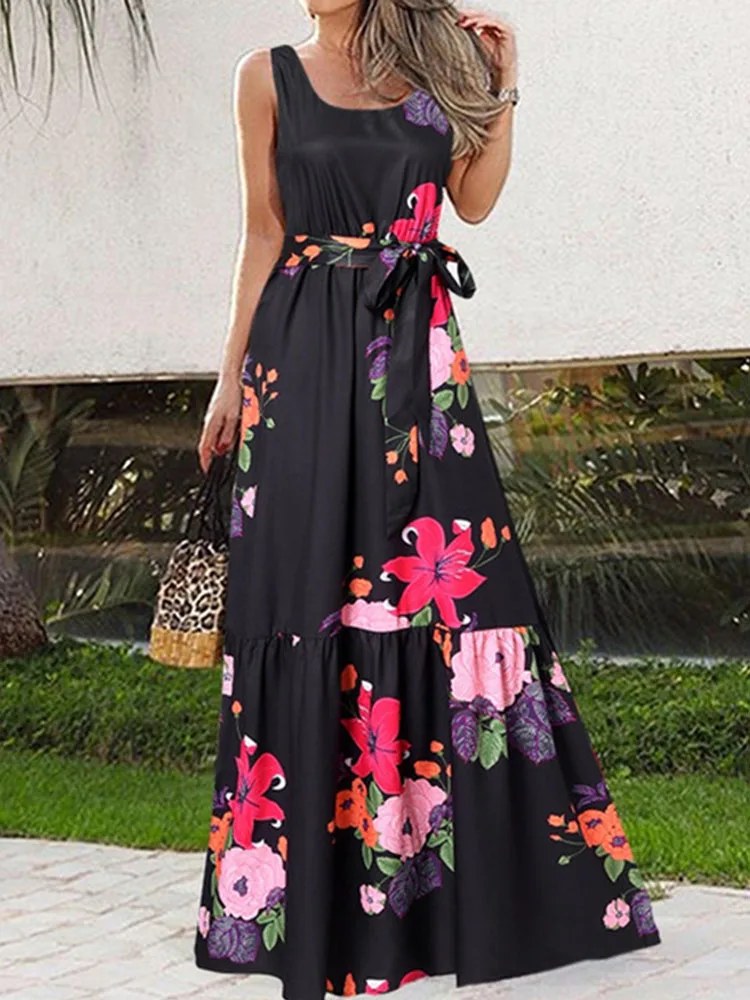 Женское длинное платье с цветочным принтом, свободное винтажное пляжное платье в стиле бохо, с завязкой на подоле, без рукавов, с драпировко... 
Женское длинное платье с цветочным принтом, свободное винтажное пляжное платье в стиле бохо, с завязкой на подоле, без рукавов, с драпировко...