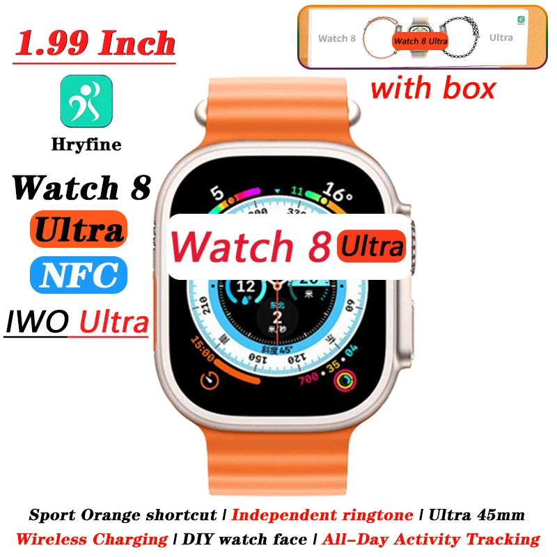 Watch 8 ultra Smart Watch IWO Ultra 1.99 inch NFC Series 8 Wireless Charging Men Women Sports Heart Rate Bluetooth Call Watch
Watch 8 ultra Smart Watch IWO Ultra 1.99 inch NFC Series 8 Wireless Charging Men Women Sports Heart Rate Bluetooth Call Watch
