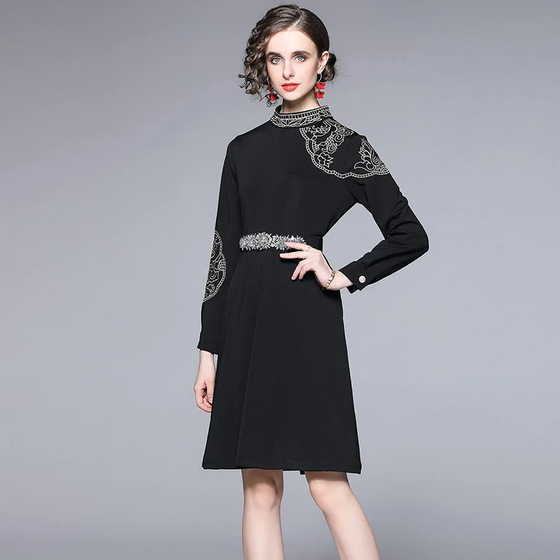 Autumn Women Dress Clothing Black High Quality Embroidered A-Line Vintage Elegant Party Dresses for Women 2022
Autumn Women Dress Clothing Black High Quality Embroidered A-Line Vintage Elegant Party Dresses for Women 2022