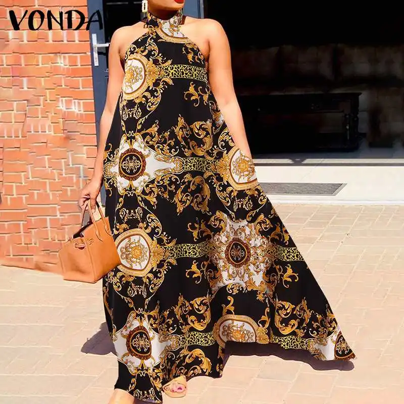 VONDA 2022 Party Dress Femme Women Summer Sexy Sleeveless Off Shoulder Halter Dress Ladies Bohemian Vestidos Holiday Maxi Robes 
VONDA 2022 Party Dress Femme Women Summer Sexy Sleeveless Off Shoulder Halter Dress Ladies Bohemian Vestidos Holiday Maxi Robes
