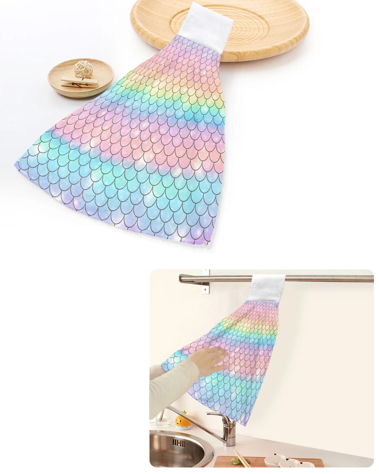 Mermaid Scales Ocean Rainbow Hand Towels Home Kitchen Bathroom Hanging Dishcloths Loops Quick Dry Soft Absorbent Custom Towel
Mermaid Scales Ocean Rainbow Hand Towels Home Kitchen Bathroom Hanging Dishcloths Loops Quick Dry Soft Absorbent Custom Towel