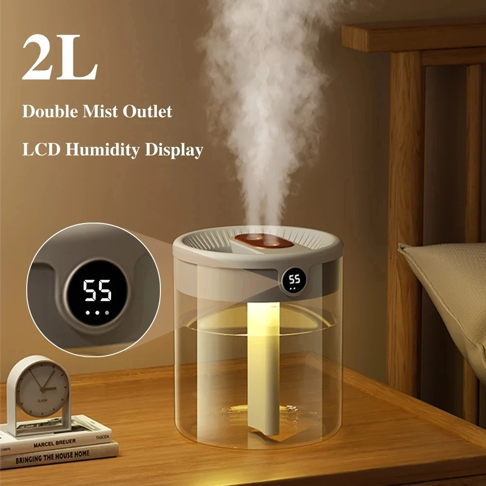 

Увлажнитель воздуха H2o, 2 л, с двойным соплом большой емкости и ЖК-дисплеем влажности