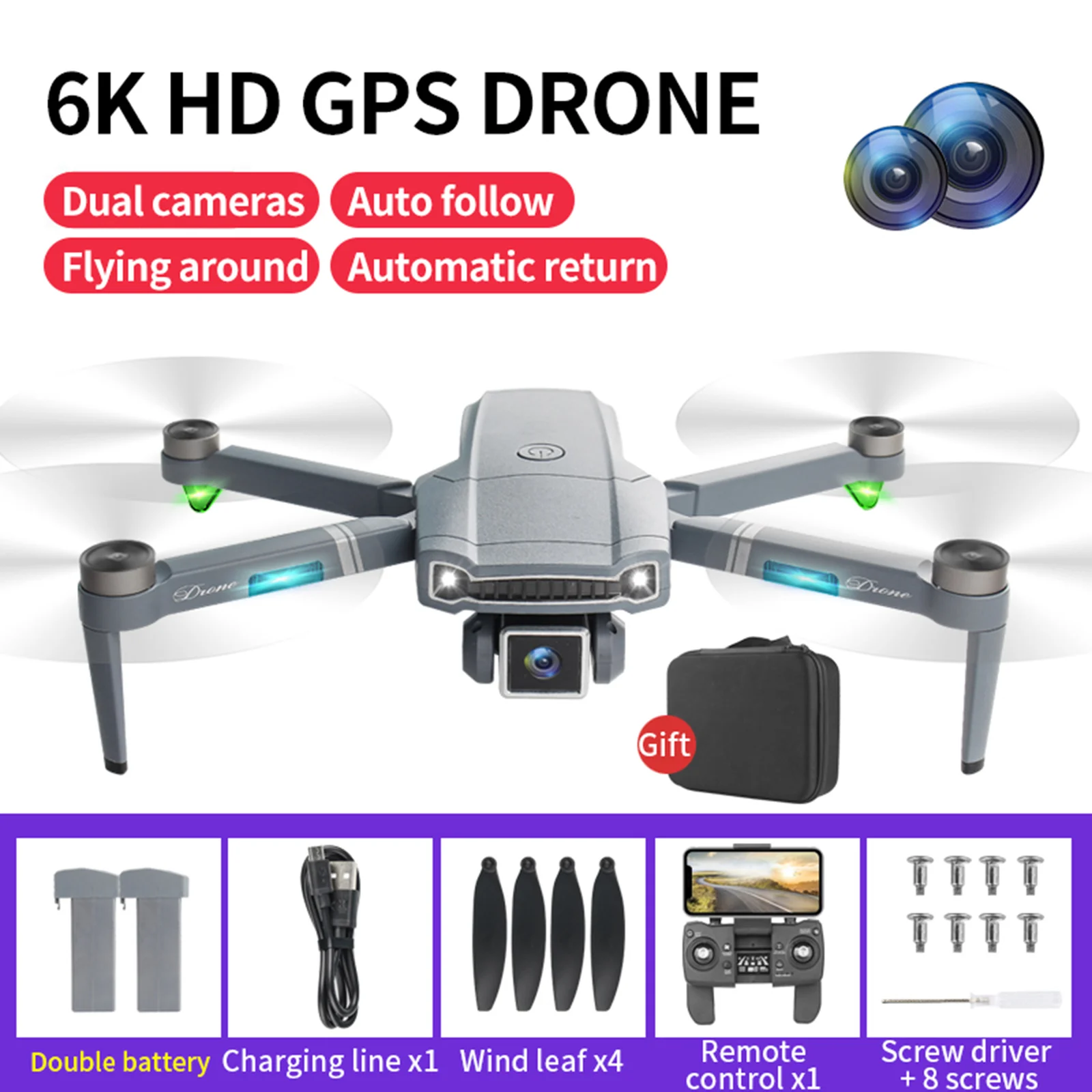 GPS 4K Dual Camera HD Brushless Motor Foldable Quadcopter 2.4GHz RC Drone Toys for Children Holiday Birthday Gift
GPS 4K Dual Camera HD Brushless Motor Foldable Quadcopter 2.4GHz RC Drone Toys for Children Holiday Birthday Gift