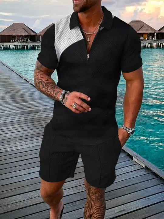 2022 Fashion Men's Activewear Gradient Print Short Sleeve Zip Polo Shirt and Shorts Set Men's Casual Streetwear Set of 2
2022 Fashion Men's Activewear Gradient Print Short Sleeve Zip Polo Shirt and Shorts Set Men's Casual Streetwear Set of 2