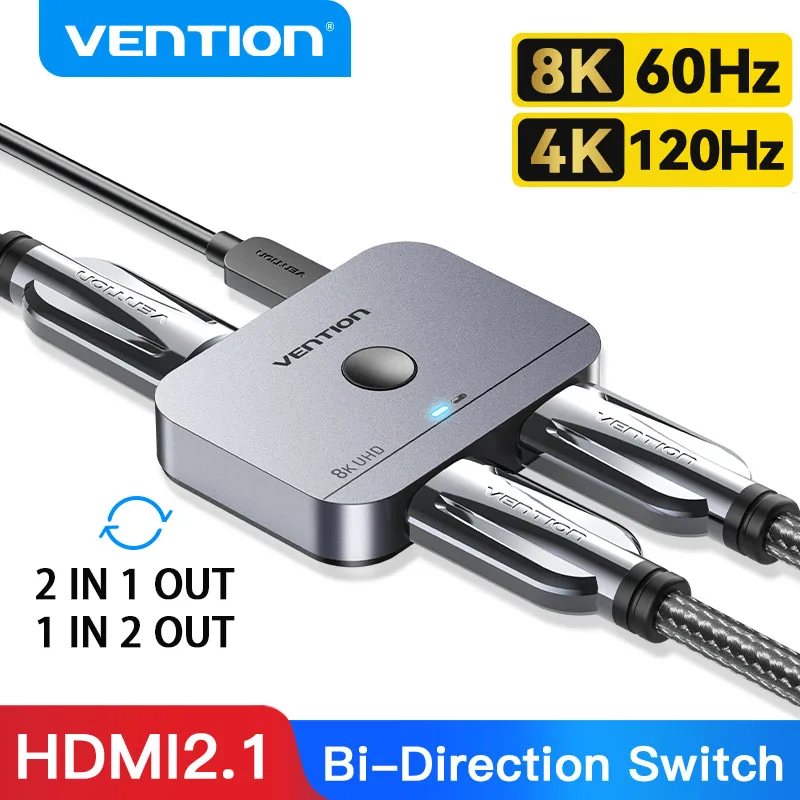 

Vention HDMI Switcher 8K Bi-Direction 2.1 HDMI Switch 1x2/2x1 Adapter 2 in 1 Out Converter for PS4/5 Xiaomi TV Box HDMI Splitter