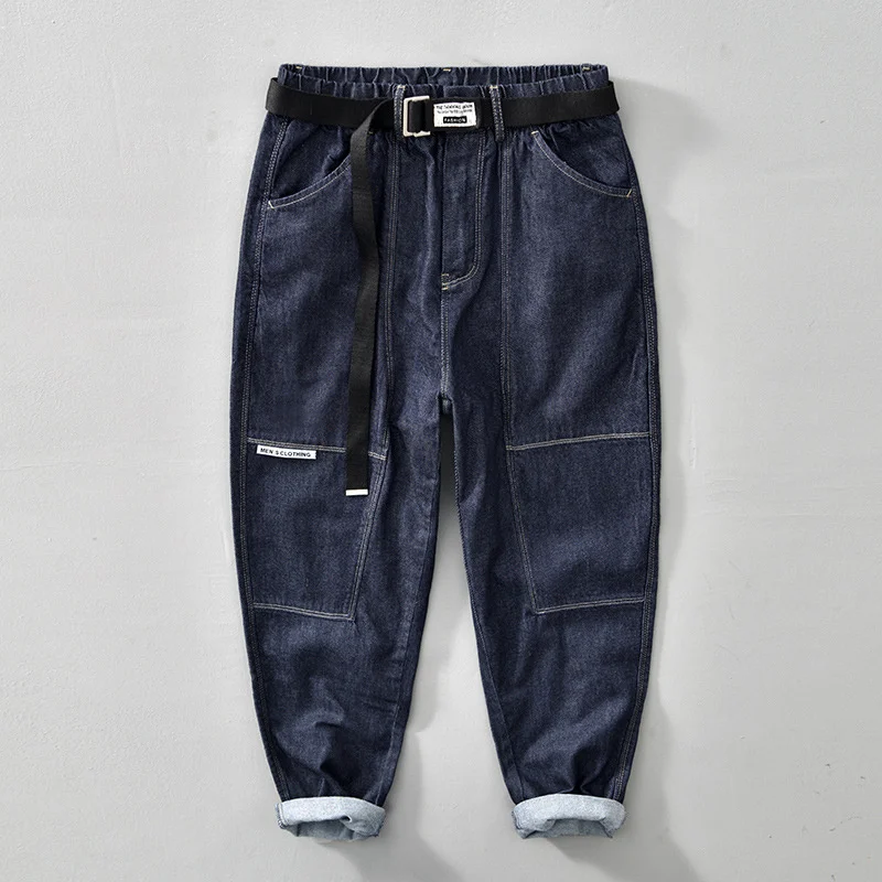 Vintage Washed Denim Men Spring Autumn New Belt Large Pocket Loose Tooling Harem Jeans Retro Casual Wild Solid Ankle Pants
Vintage Washed Denim Men Spring Autumn New Belt Large Pocket Loose Tooling Harem Jeans Retro Casual Wild Solid Ankle Pants