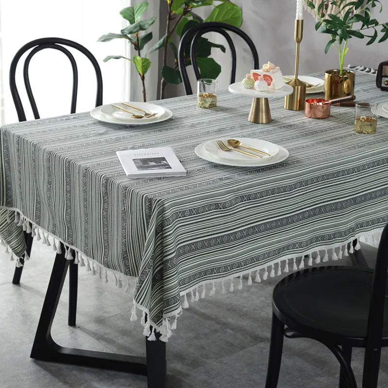 Linen and Cotton Yarn-dyed Striped Tablecloth With Tassel Ethnic Gray-green Rectangular Dining Table Cover Tea Table Cloth
Linen and Cotton Yarn-dyed Striped Tablecloth With Tassel Ethnic Gray-green Rectangular Dining Table Cover Tea Table Cloth