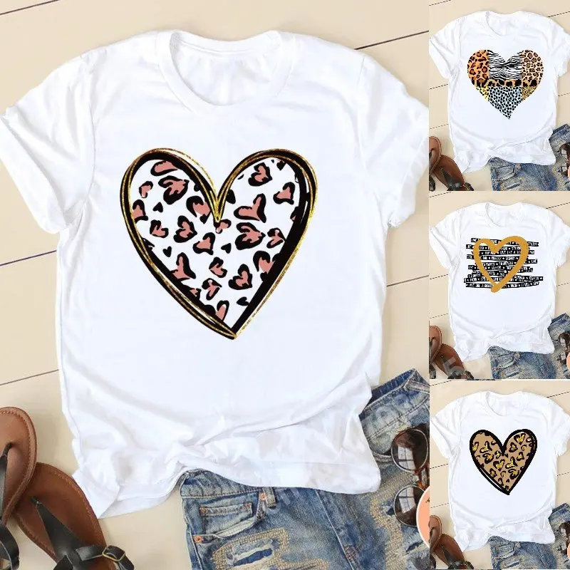 Leopard Love Heart T-shirts Women Short Sleeve Tee Y2k Tops Summer Female Clothing Fashion 90s Trend Regular Graphic T Shirts
Leopard Love Heart T-shirts Women Short Sleeve Tee Y2k Tops Summer Female Clothing Fashion 90s Trend Regular Graphic T Shirts