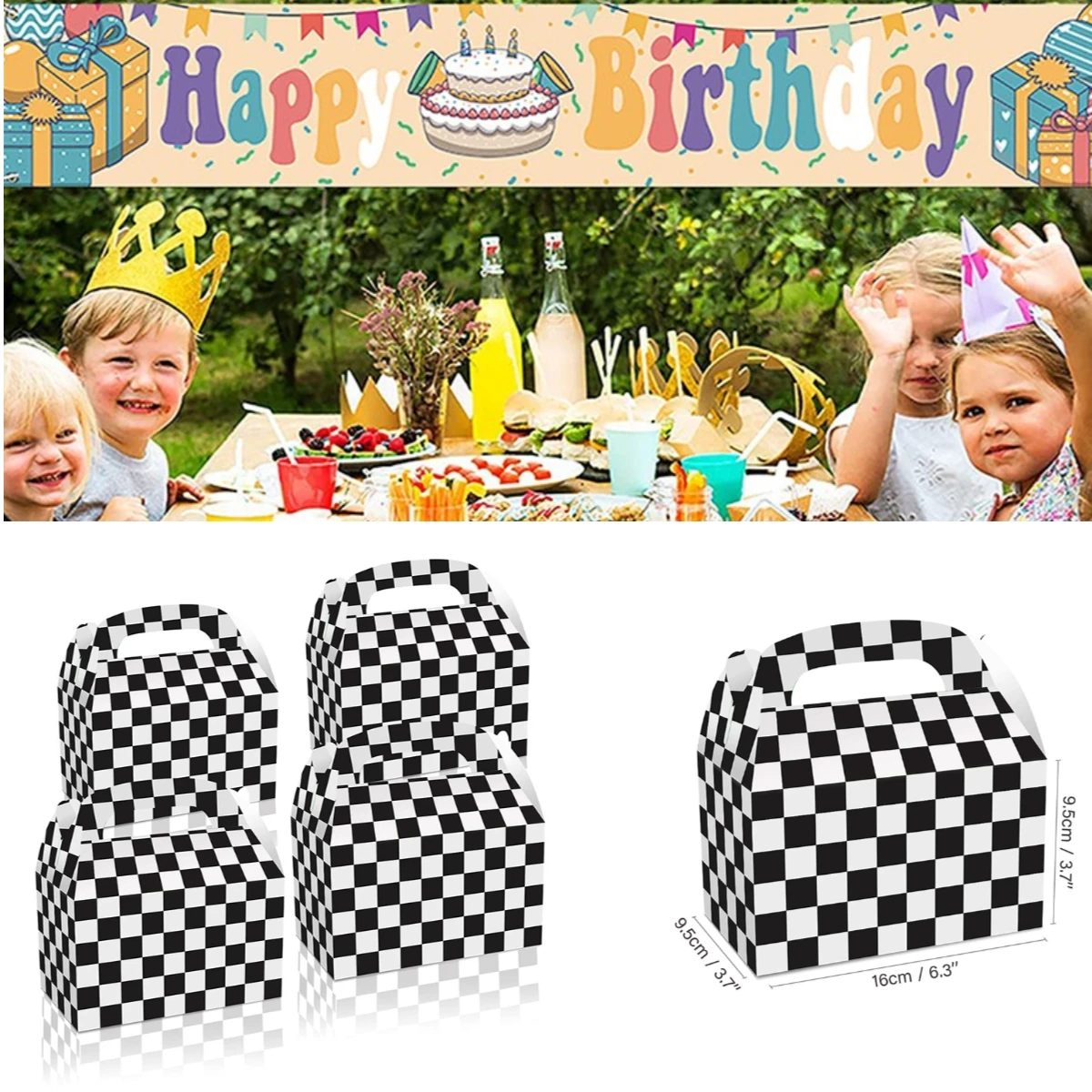 

12pcs Checkered Racing Party Favor Goodie Box Black White Treat Boxes Candy Gifts Bags Race Birthday Parties Favor
