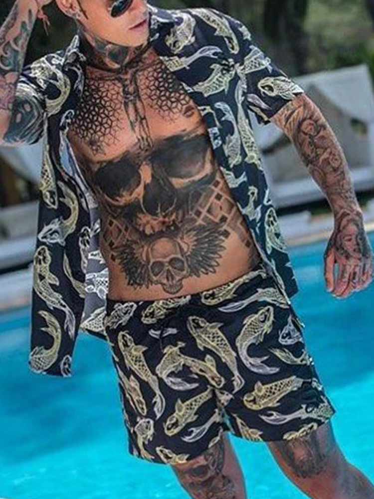 Summer Fish Printing Short Sleeve Shirt Beach Shorts Two Set Casual Holiday Mens Refreshing 2 Piece Suit 2022 Men Hawaiian Sets
Summer Fish Printing Short Sleeve Shirt Beach Shorts Two Set Casual Holiday Mens Refreshing 2 Piece Suit 2022 Men Hawaiian Sets