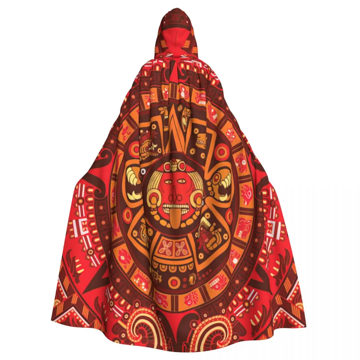 

Aztec Calendar In New Red Hooded Cloak Halloween Party Cosplay Woman Men Adult Long Witchcraft Robe Hood