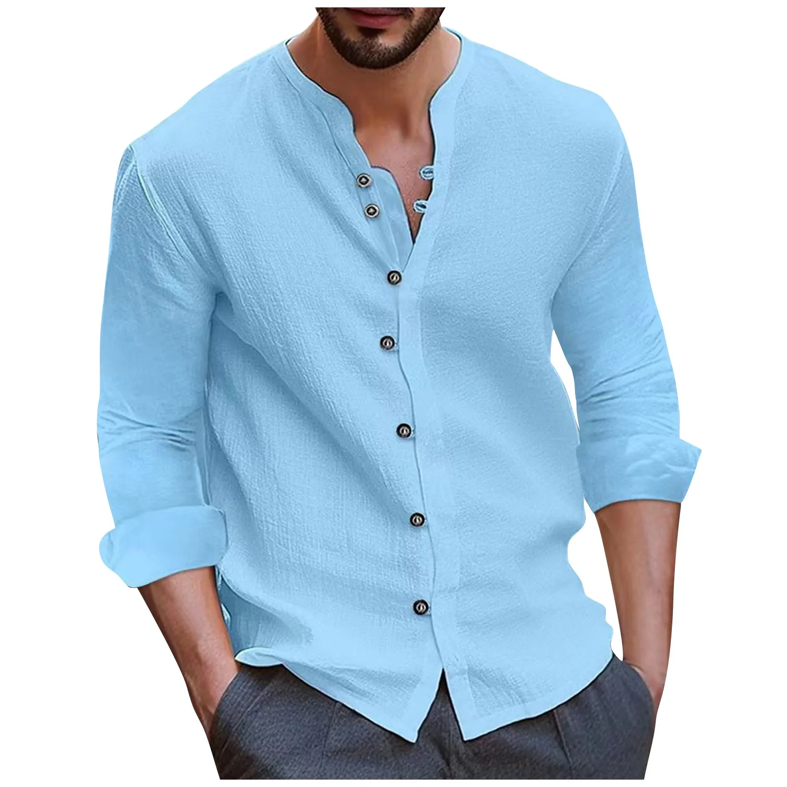 Autumn Men's Shirt Retro Long Sleeved Tops Cotton Linen Comfort Shirt Fashion Solid Color Blouse Casual Collarless Top
Autumn Men's Shirt Retro Long Sleeved Tops Cotton Linen Comfort Shirt Fashion Solid Color Blouse Casual Collarless Top