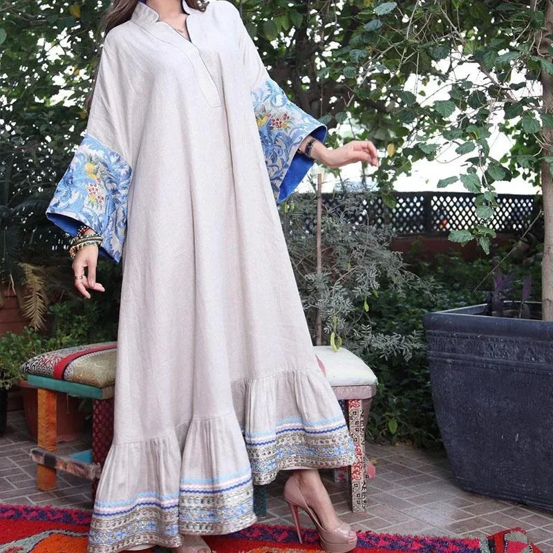 Women's Dress Robe Spring Summer Print Ruffles Splicing Pullover Dress Women's Vintage Flare Sleeve V-neck Dress Turkish Robe
Women's Dress Robe Spring Summer Print Ruffles Splicing Pullover Dress Women's Vintage Flare Sleeve V-neck Dress Turkish Robe