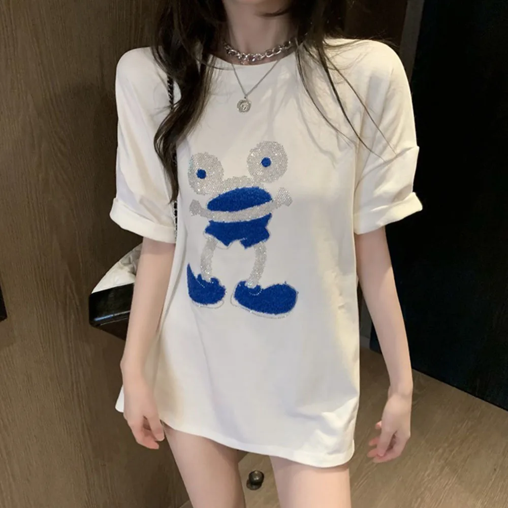 T-shirt Female 2022 Summer Drill Flocking Bear Short-sleeved Print Bear Korean Version Cute Top Woman Tshirts Loose Graphic Tee
T-shirt Female 2022 Summer Drill Flocking Bear Short-sleeved Print Bear Korean Version Cute Top Woman Tshirts Loose Graphic Tee