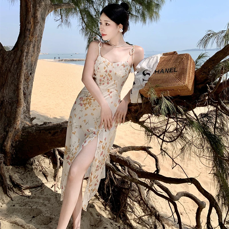 Printed Lace Up Backless Midi Beach Elegant Dresses Korean 2023 New Fashion Strappy Clothing Long Slim Chiffon Dress for Women
Printed Lace Up Backless Midi Beach Elegant Dresses Korean 2023 New Fashion Strappy Clothing Long Slim Chiffon Dress for Women
