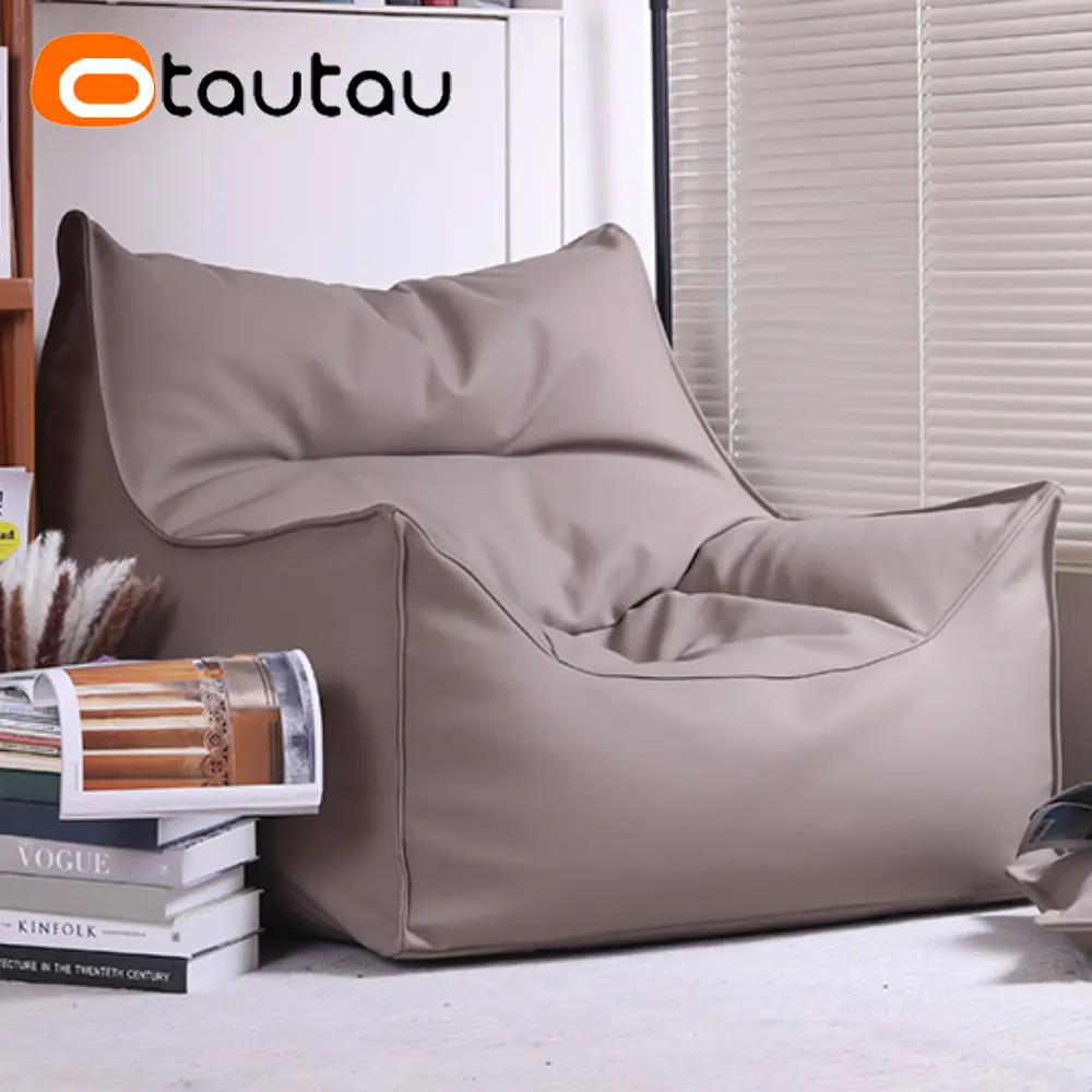 

OTAUTAU King Size Single Sofa Pouf Bean Bag Cover Without Filler Comfy Faux Leather Beanbag Armchair Floor Seat Chair SF044