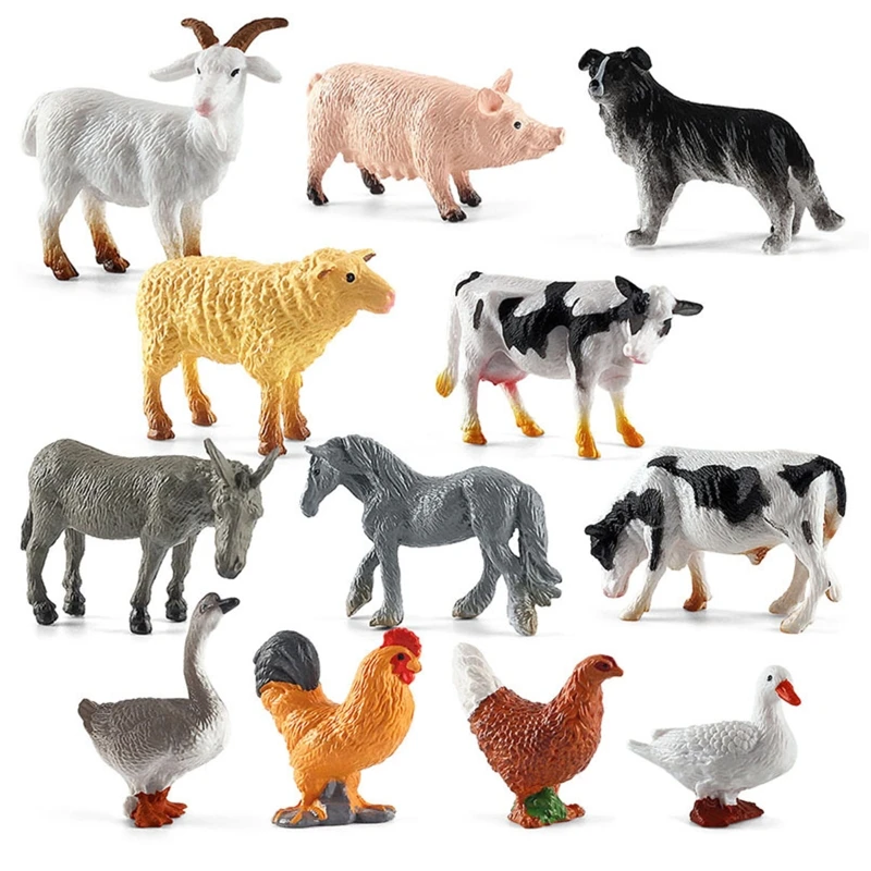 

12 Mini Poultry Barn Farm Decoration Simulation Model of Chicken Duck Goose Cow Horse and Sheep Educational Toy for Toddler
