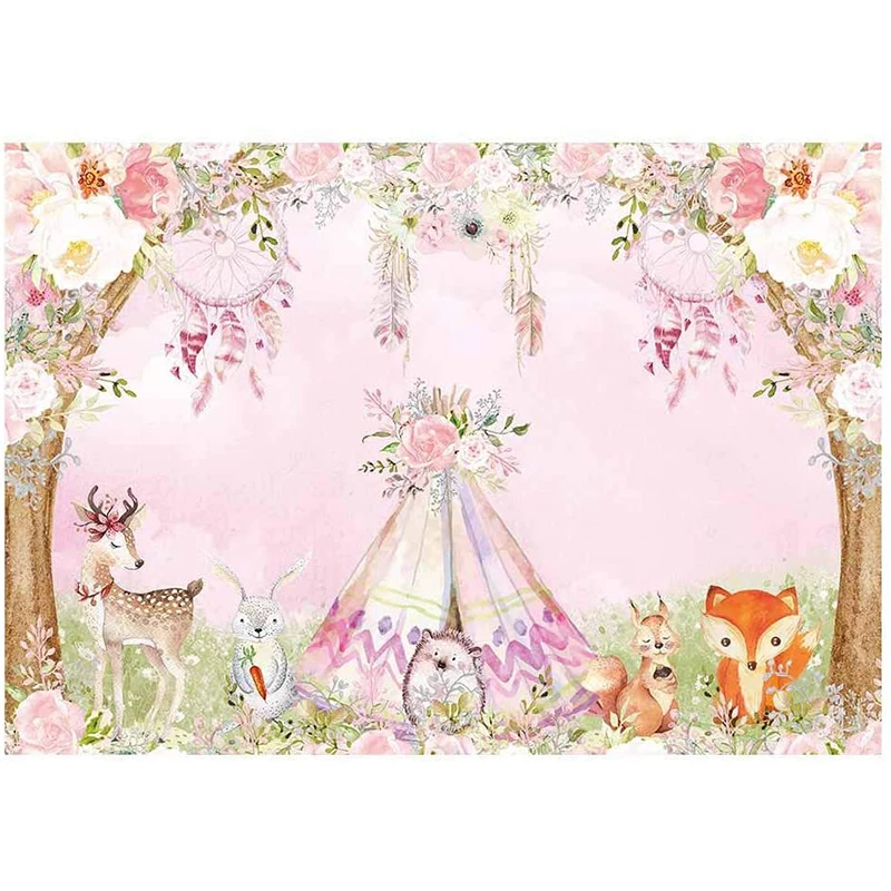 Boho Woodland Theme Backdrop for Girls Baby Shower Pink Flowers Floral Wild Animals Kids Birthday Party Banner Background Decor
Boho Woodland Theme Backdrop for Girls Baby Shower Pink Flowers Floral Wild Animals Kids Birthday Party Banner Background Decor