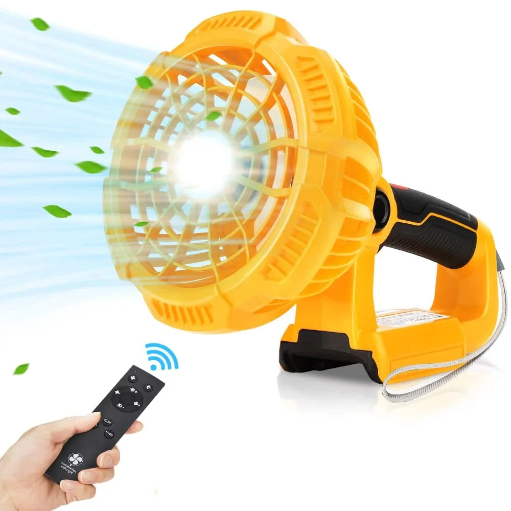 Cordless Fan for DEWALT 14.4-20V Li-ion Battery with LED Lantern Multifunction Jobsite Fan Portable Camping Fan Remote Control
Cordless Fan for DEWALT 14.4-20V Li-ion Battery with LED Lantern Multifunction Jobsite Fan Portable Camping Fan Remote Control
