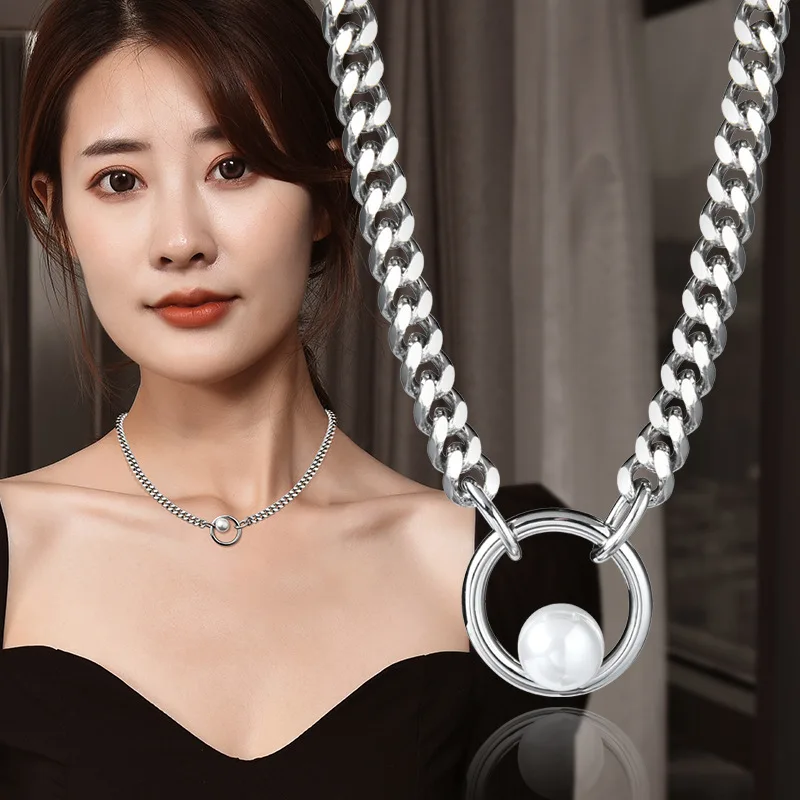 Fashion Pearl Circle Pendant Necklaces 316 Stainless Steel Snake Chain Short Choker Necklace For Women Man Jewelry
Fashion Pearl Circle Pendant Necklaces 316 Stainless Steel Snake Chain Short Choker Necklace For Women Man Jewelry