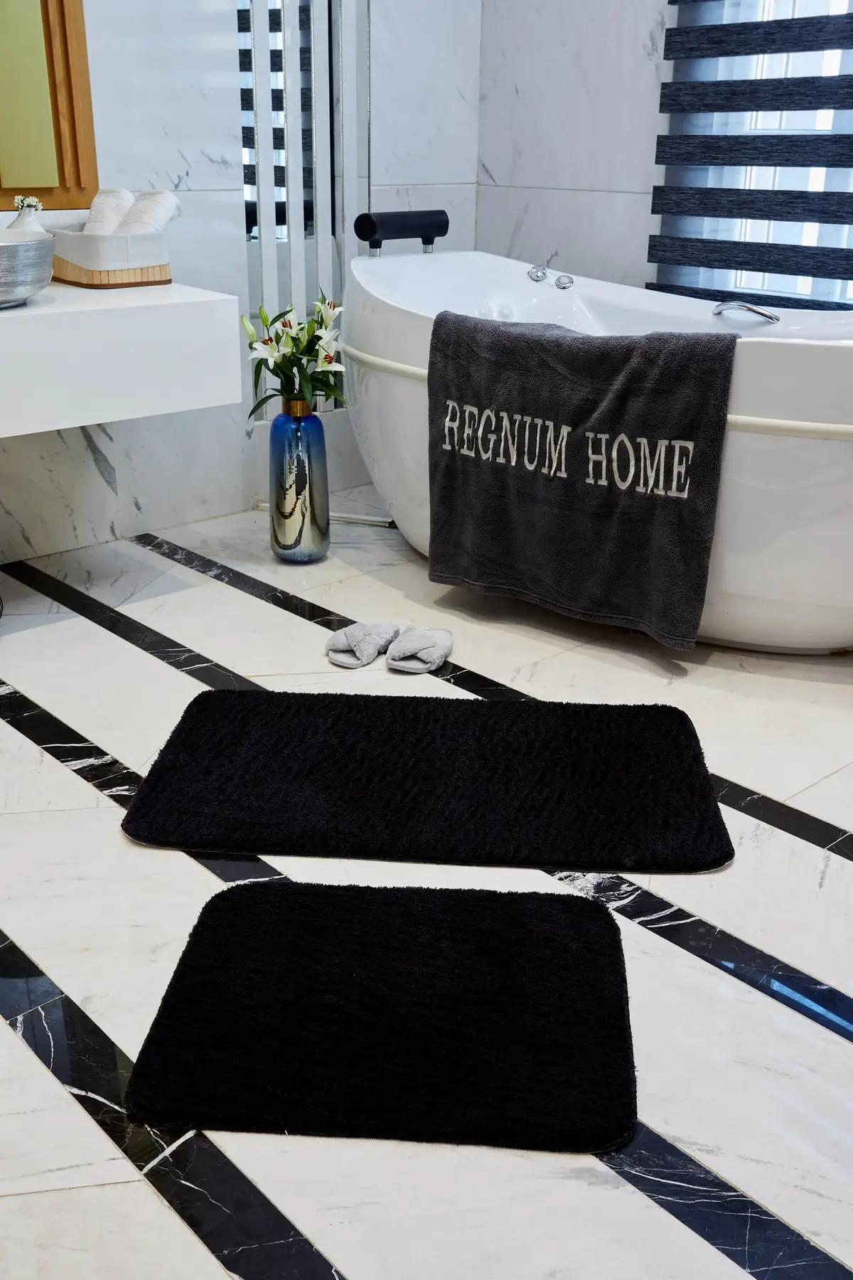 

Bathroom Mat Triple Suit 5 Colors Plush Non-Slip Base Washable 60x100 - 50x60 One Piece Acrylic Black Textile Home &