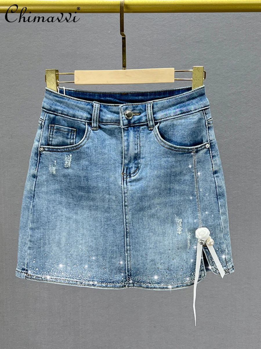 European Fashion Streetwear Solid Rhinestone Denim Skirt Women's 2022 New Summer Elegant High Waist Slimming Hip Jeans Skirt
European Fashion Streetwear Solid Rhinestone Denim Skirt Women's 2022 New Summer Elegant High Waist Slimming Hip Jeans Skirt
