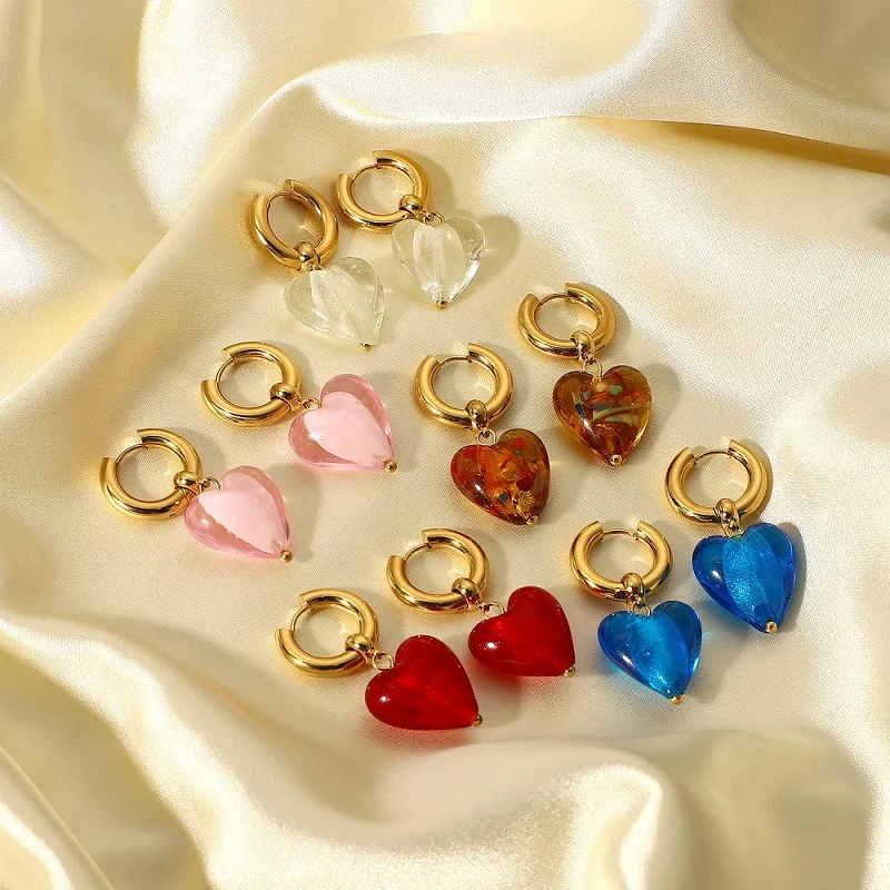 New Fashion Colored Glass Love Pendant Earrings Stainless Steel Geometric Earrings Female Personality Accessories
New Fashion Colored Glass Love Pendant Earrings Stainless Steel Geometric Earrings Female Personality Accessories
