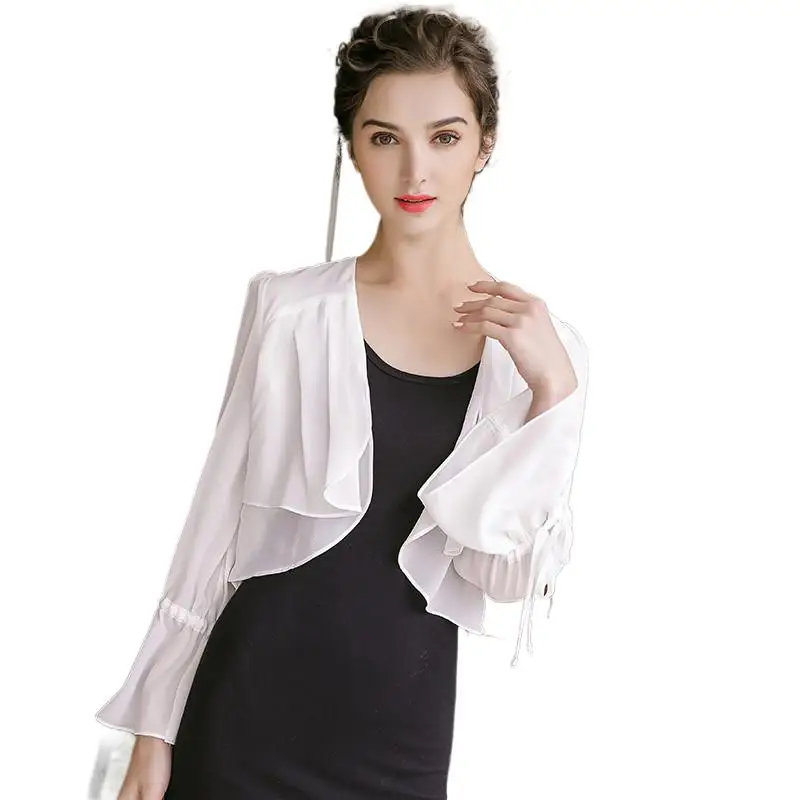 2022 Summer Women Chiffon Short Cardigan Tops Two Layers Ruffle Blouse Shirts Female Elegant Tops Short cardigan
2022 Summer Women Chiffon Short Cardigan Tops Two Layers Ruffle Blouse Shirts Female Elegant Tops Short cardigan