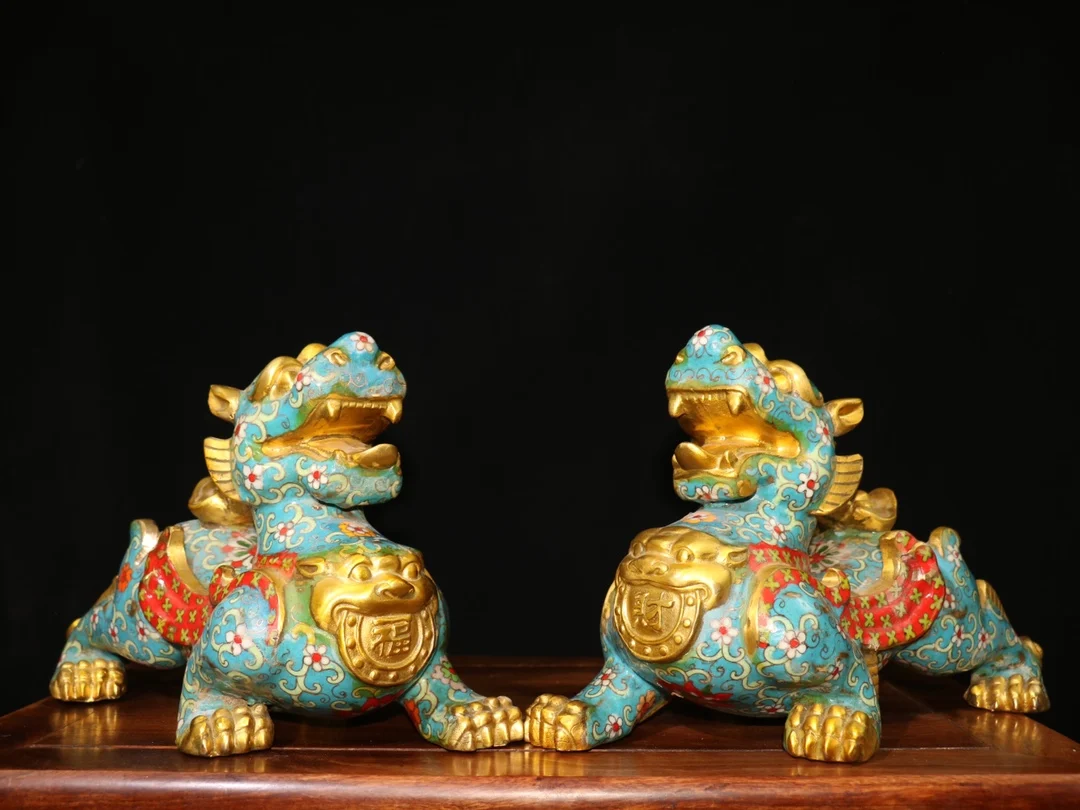 12"Tibet Temple Collection Old Bronze Cloisonne Enamel Floral Texture Brave Troops Unicorn A pair Amass wealth Town house
12"Tibet Temple Collection Old Bronze Cloisonne Enamel Floral Texture Brave Troops Unicorn A pair Amass wealth Town house