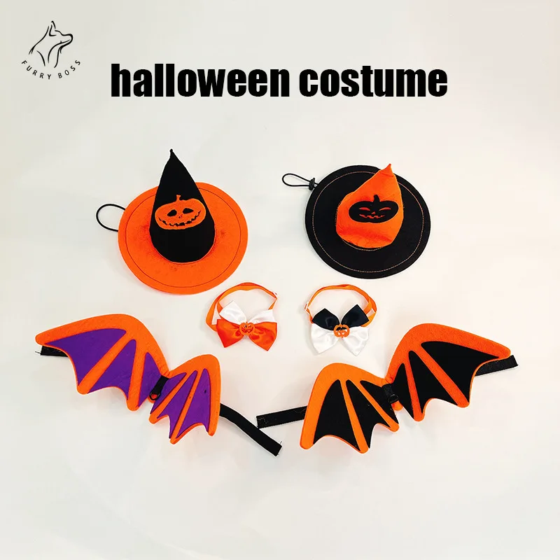 

Halloween Bat Wings Cat Dog Pumpkin Cap Tie Pet Costume Pumpkin Hat Cat Bow Tie Collar Halloween Decoration Cosplays Accessories