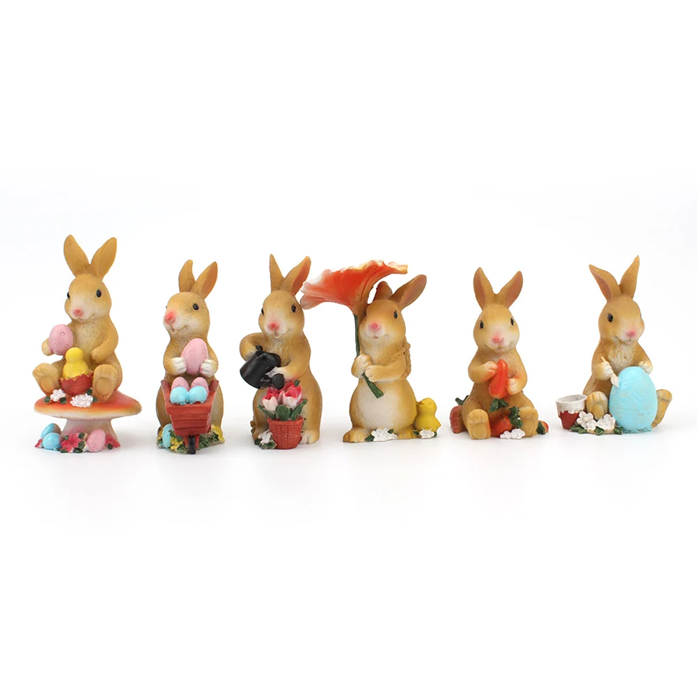

6 шт. симпатичный Пасхальный кролик, статуэтка, украшение для дома, сада, полимерные кролики, фигурки, наружные разноцветные пасхальные яйца