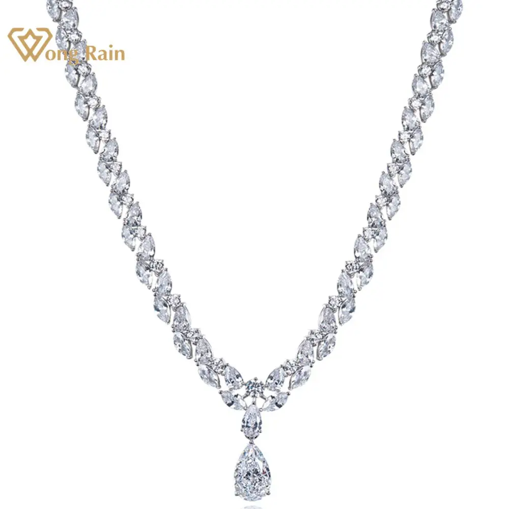 Wong Rain Luxury 925 Sterling Silver Pear 11*18MM Simulated Moissanite Gemstone Pendant Necklace Wedding Engagement Fine Jewelry
Wong Rain Luxury 925 Sterling Silver Pear 11*18MM Simulated Moissanite Gemstone Pendant Necklace Wedding Engagement Fine Jewelry