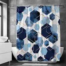 Blue Geometric Hexagonal Shower Curtains Waterproof Fabric Bathroom Curtain with Hooks Decoration Bath Screen Toilet Partition