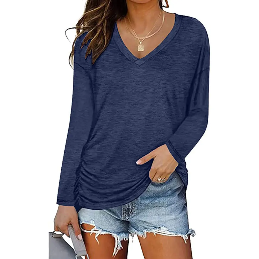 Autumn New Women's V-neck Pleated Long-sleeved T-shirt Solid Color Loose Comfortable Casual Top Female
Autumn New Women's V-neck Pleated Long-sleeved T-shirt Solid Color Loose Comfortable Casual Top Female
