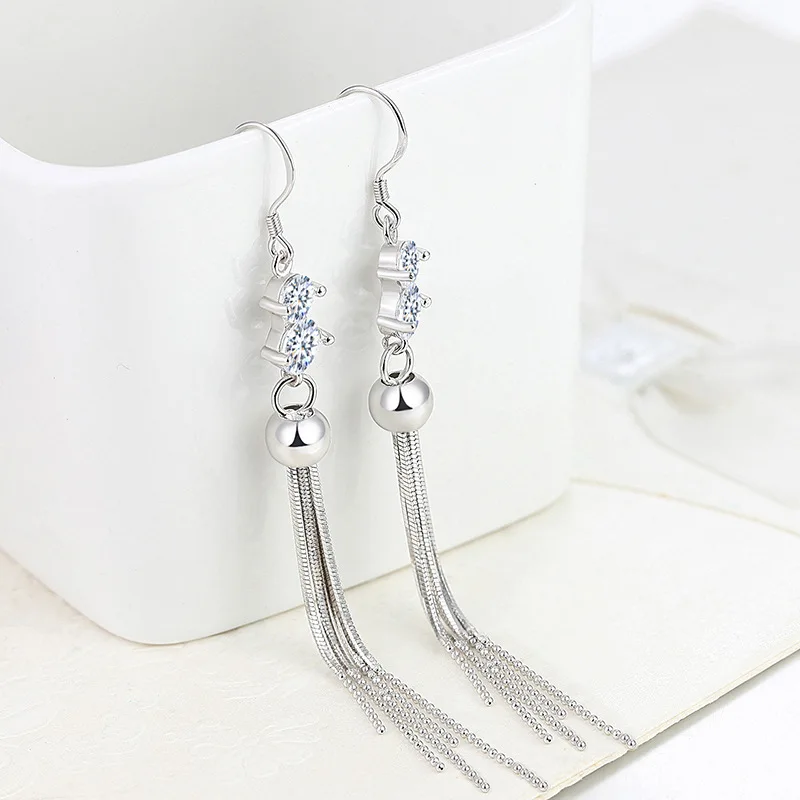 S925 Sterling Silver 90 MM Round Beads Zircon Long Tassel Earrings For Women Fashion Wedding Engagement Gift Jewelry
S925 Sterling Silver 90 MM Round Beads Zircon Long Tassel Earrings For Women Fashion Wedding Engagement Gift Jewelry
