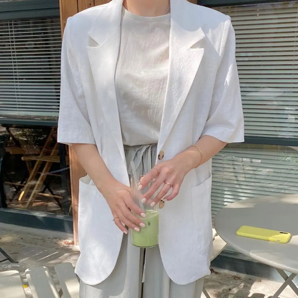 Women Suit Coat Summer Lapel Half Sleeve Blazer Two Buttons Big Pockets Summer Blazer Solid Color Loose Fit Casual Outwear
Women Suit Coat Summer Lapel Half Sleeve Blazer Two Buttons Big Pockets Summer Blazer Solid Color Loose Fit Casual Outwear