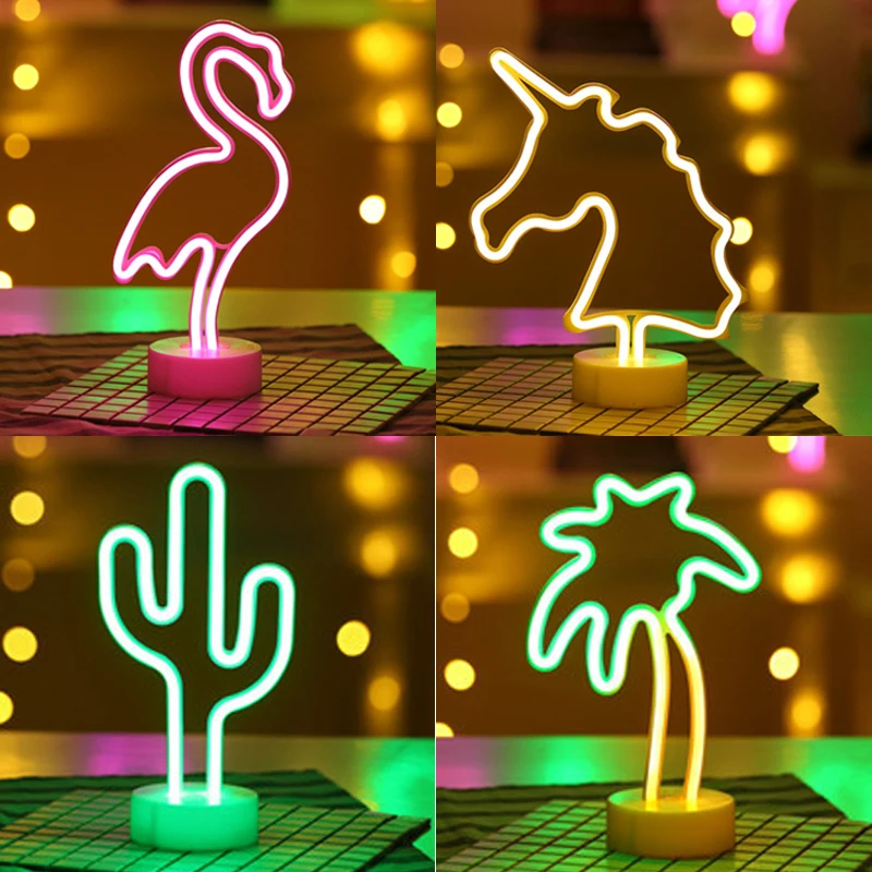 Neon Light Sign LED Night Light Flamingo Unicorn Cactus Lamp Battery Powered for Bedroom Table Home Wedding Christmas Decoration
Neon Light Sign LED Night Light Flamingo Unicorn Cactus Lamp Battery Powered for Bedroom Table Home Wedding Christmas Decoration