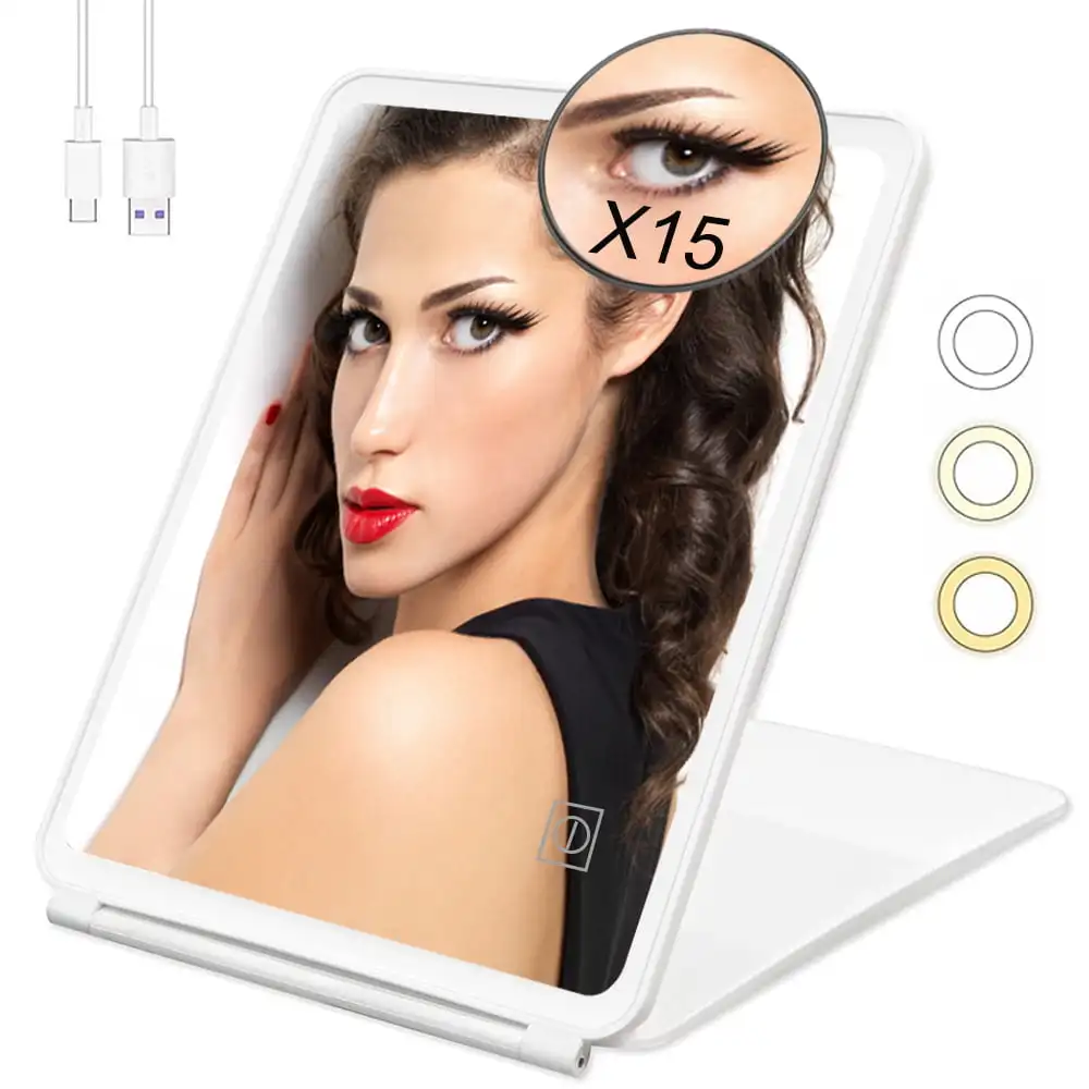 Lighted Makeup Mirror with 60 LED Lights, Portable Folding Travel Mirror LED Vanity Mirror with 15X Magnifying Mirror, 3 Color L
Lighted Makeup Mirror with 60 LED Lights, Portable Folding Travel Mirror LED Vanity Mirror with 15X Magnifying Mirror, 3 Color L