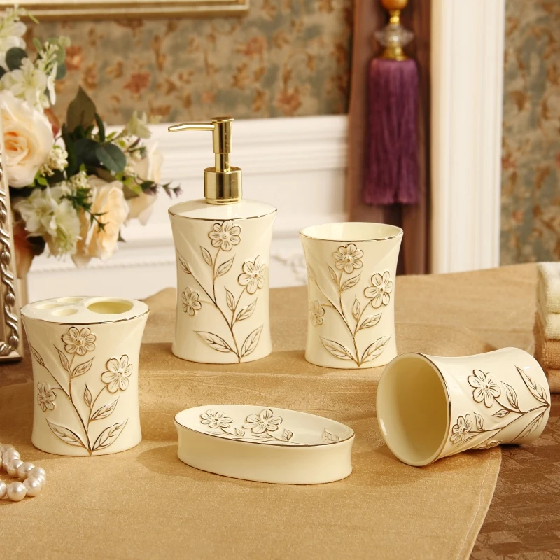 European Ceramic Bathroom Five Piece Set Bathroom Supplies Mouthwash Cup Set Toothbrush Cup Wash Set Home Use
European Ceramic Bathroom Five Piece Set Bathroom Supplies Mouthwash Cup Set Toothbrush Cup Wash Set Home Use